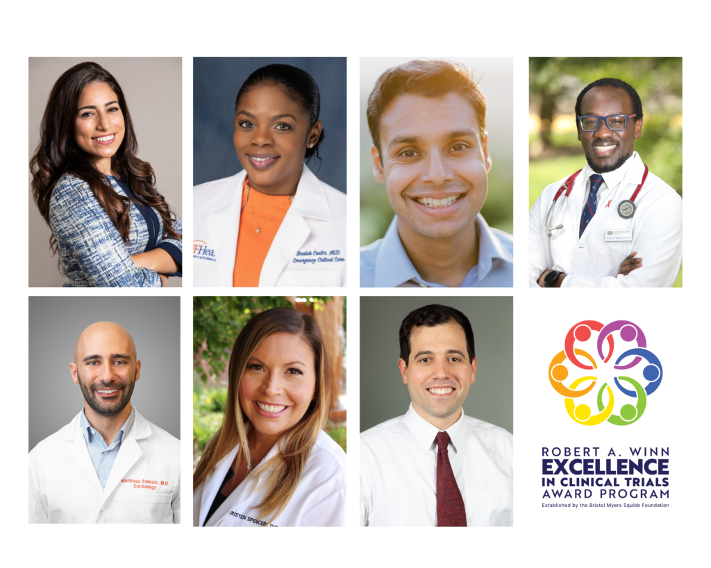 Winn CILA recipients pictured from top left to right: Yara Abdou, MD; Beulah Augustin, MD; Joshua A. Budhu, MD, MS, MPH; Thomas A. Odeny, MD, MPH, PhD; Mattheus Ramsis, MD; Kristen Spencer, DO, MPH; Austin Wesevich, MD, MPH, MS
